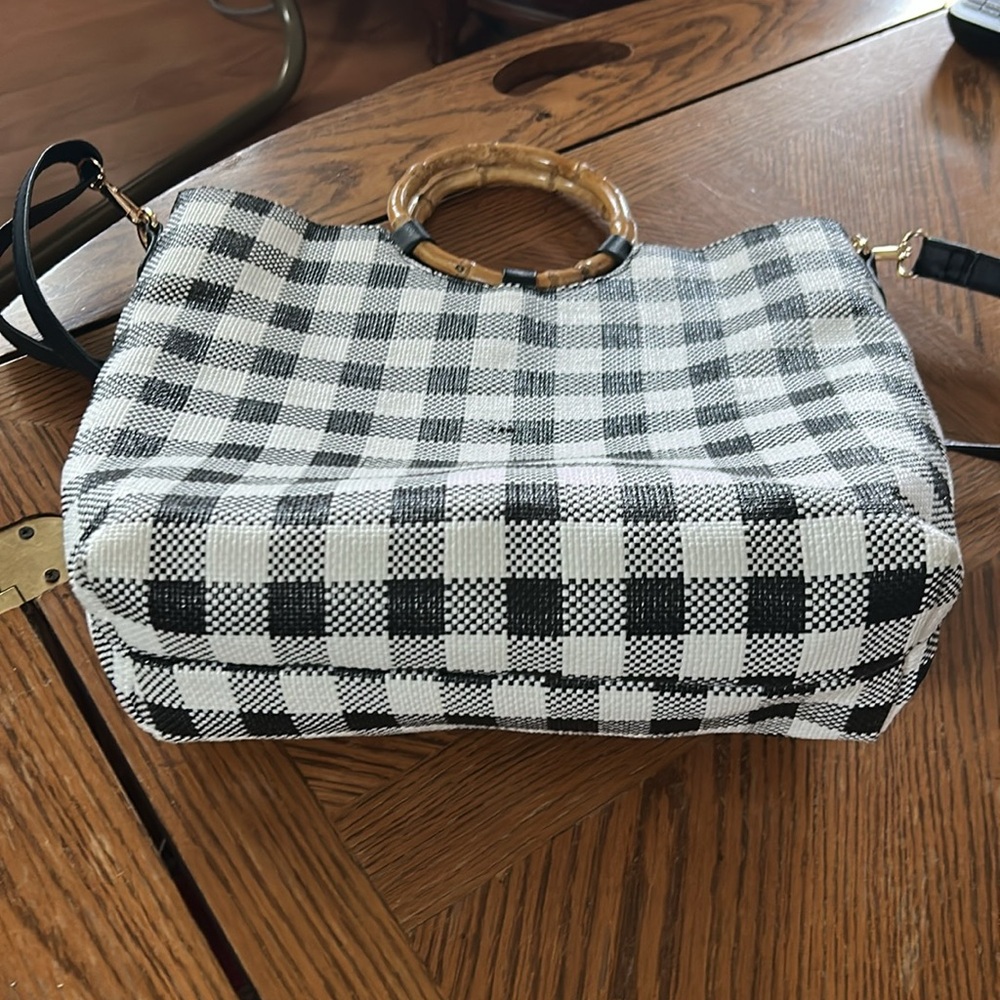 Ring Handle Black & White Check Bag - Picture 5 of 7